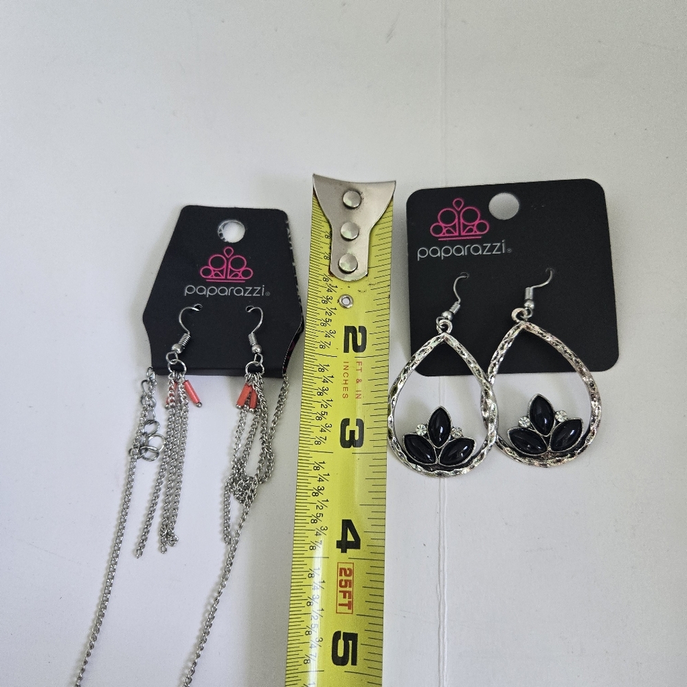 3 NEW Paparazzi jewelry long necklace earrings dangly silver tone festival - Picture 6 of 12